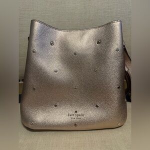 Kate Spade “Marti” Metallic Rose Pebbled Leather Studded Bucket Bag